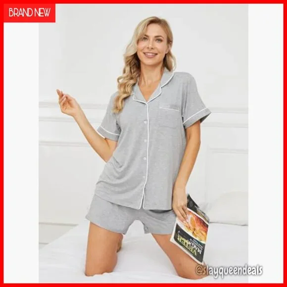 Women's 2-Piece Pajama Set Soft Button Down Shorts with Pockets S-XXL